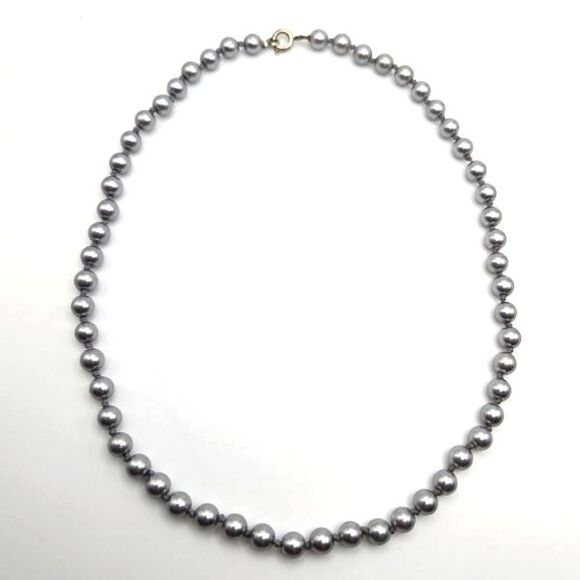 Vintage Hand-Knotted Glass Faux Gray Pearl Choker Necklace - Picture 2 of 4
